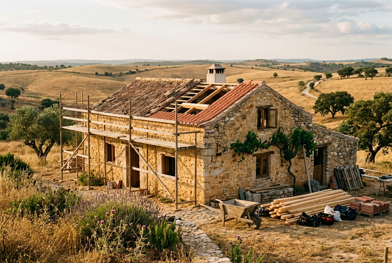 portugal-construction-code-2026-algarve-buyers » SunnySteve | Lagos & Algarve Real Estate Traditional stone farmhouse mid-renovation in the Western Algarve near Lagos, Portugal construction code 2026