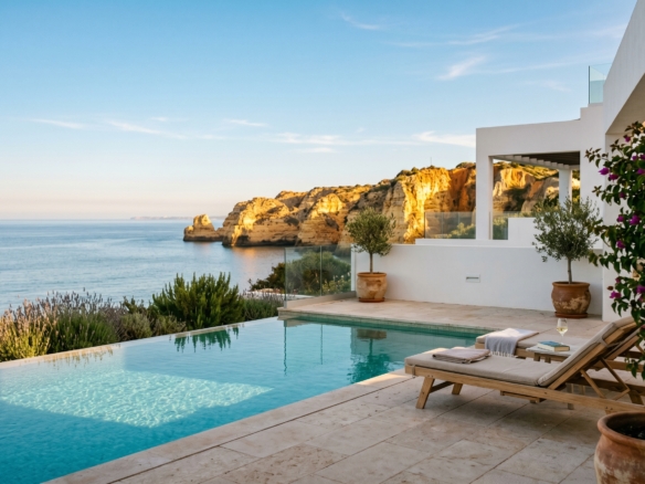 Prime clifftop villa with infinity pool overlooking the Atlantic in Lagos, Western Algarve, illustrating property value for international buyers